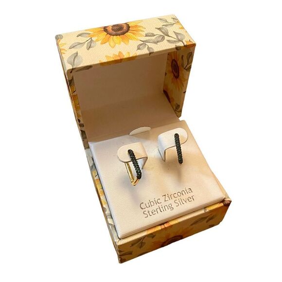 Nanette Lepore Sterling Silver Dark Green Pave Crystal & Gold Toned Rectangular - Picture 2 of 5